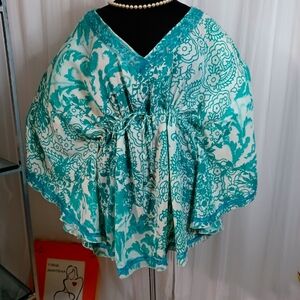 METRO 7 Hi-Lo Batwing Pull-Over Top Size 26W/28W, Green/White